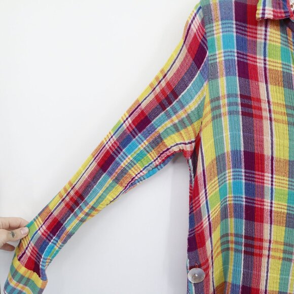 Soft Surroundings Plaid Shirt Women XL Multi Boho Eclectic Whimsical Playful Mod - Picture 8 of 16